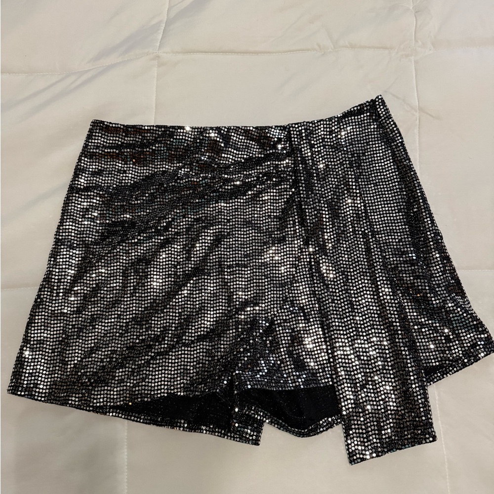Zara Black and Silver Sequin Mini Shorts